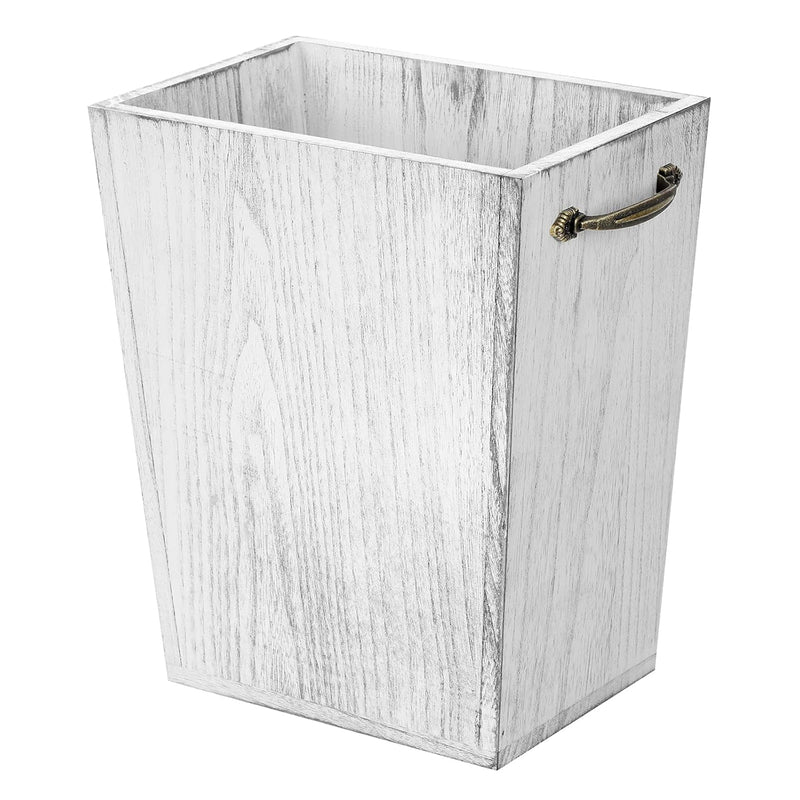 Wood Wastebasket Trash Can Rustic Farmhouse Square Garbage Container Bin With De