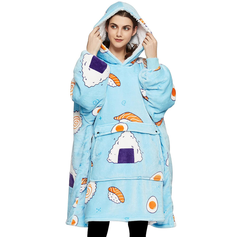 Wearable Blanket Hoodie For Adults Sherpa All Patterns Oversized Sweatshirt Bl