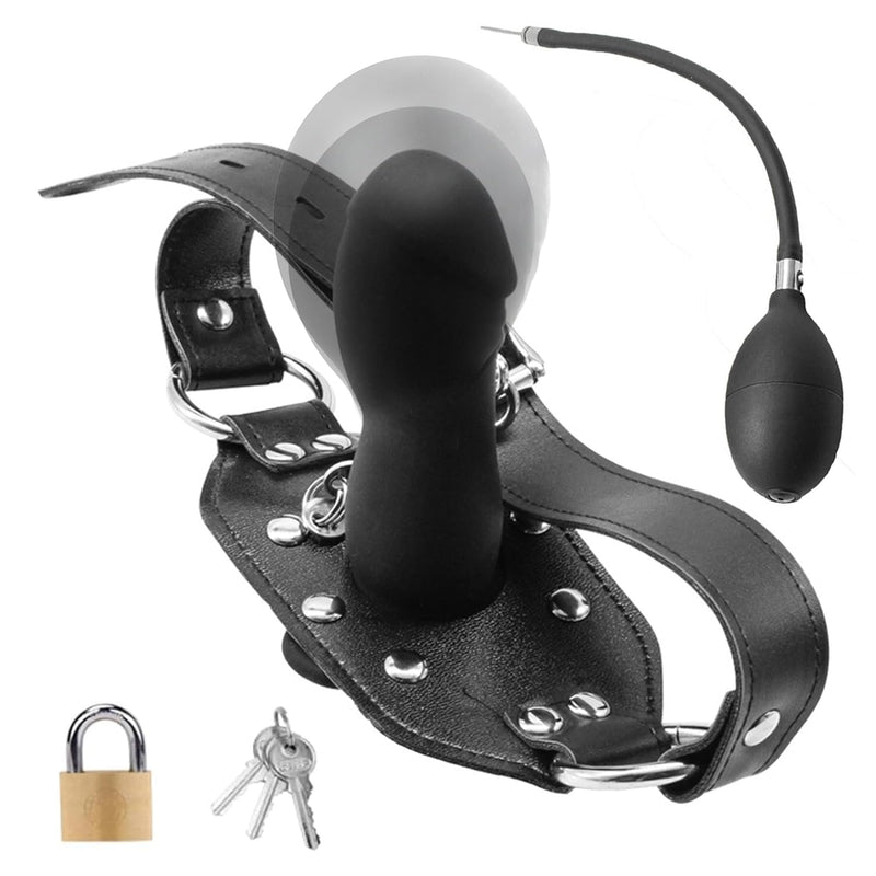 Inflatable Dildo Mouth Gag Silicone Penis Gags With Lock Adjustable Size Leather Strap Bondage Ball Masks Sex Things For Couples Kinky Bdsm Restraint Fantasy Sex Toys For Couple And Man Women