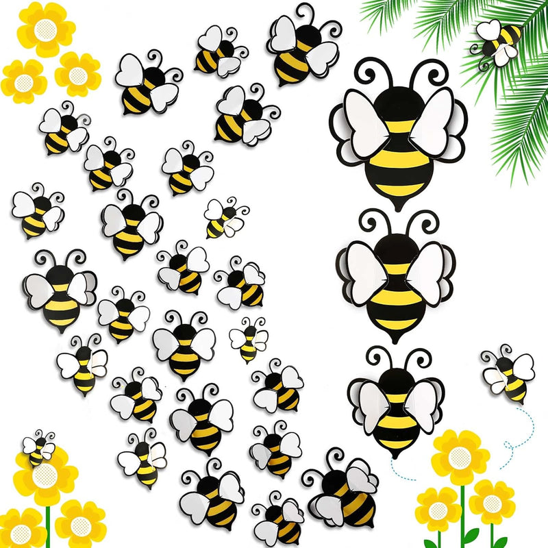 48 Pieces 3D Bee Stickers Yellow Bee Decor Removable Mural Decals Honey Bee Cl