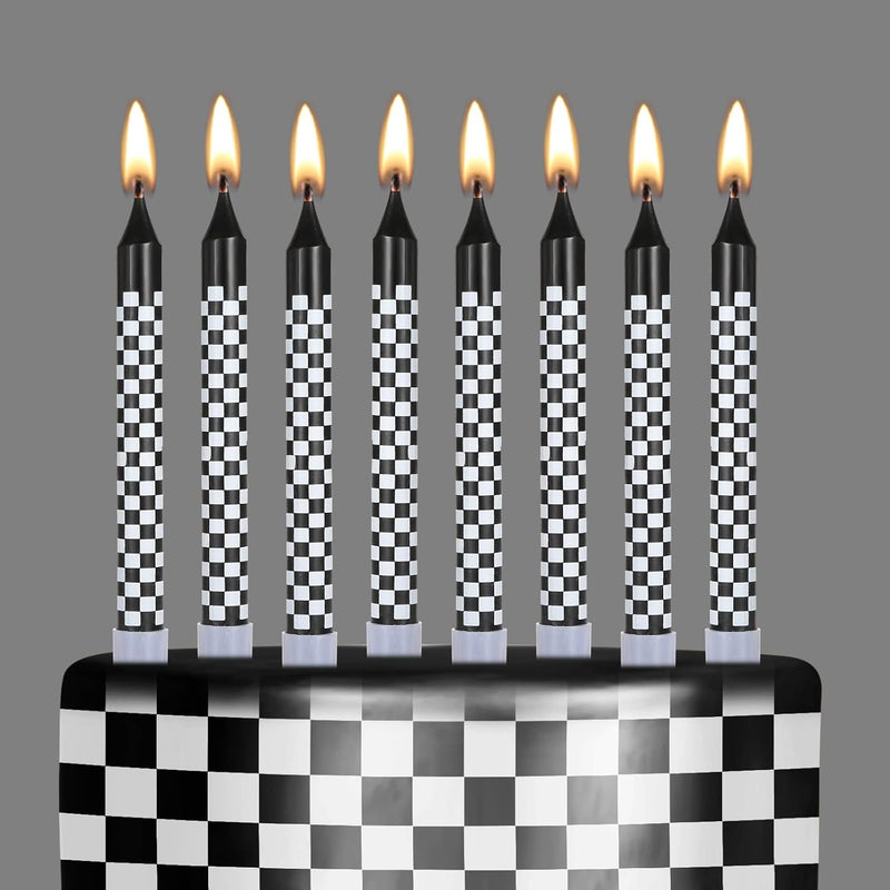 12 Pcs Racing Cars Themed Birthday Candles Black And White Checkered Flag Cupc