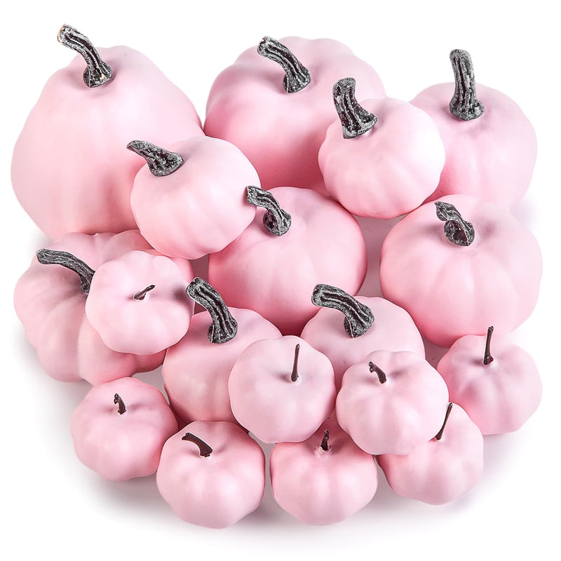 18Pcs Pink Pumpkins For Decoration, Artificial Pumpkins Small Pink Foam Pumpki