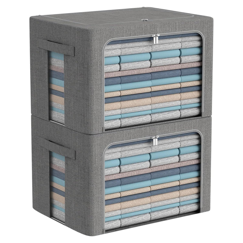Extra Large Clothes Storage Bins - Linen Fabric Foldable Stackable Container Org