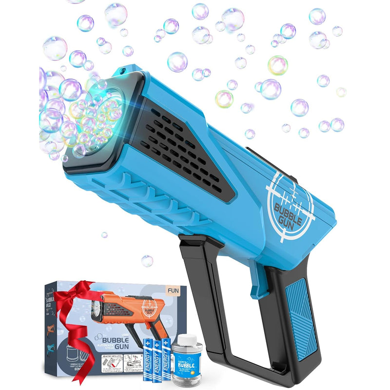 Bubble Gun Bubble Machine For Kids Bubbles Blaster With 8 Hole Wands & Led