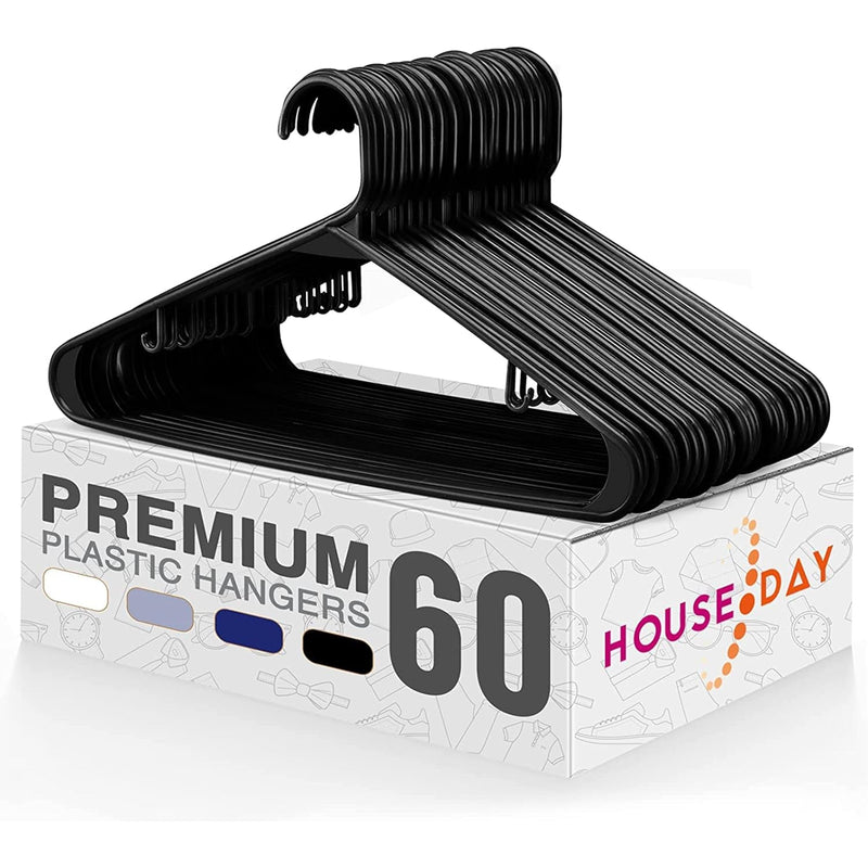 Durable Black Plastic Hangers Light-Weight With Hooks 60 Pack Are Perfect Use In
