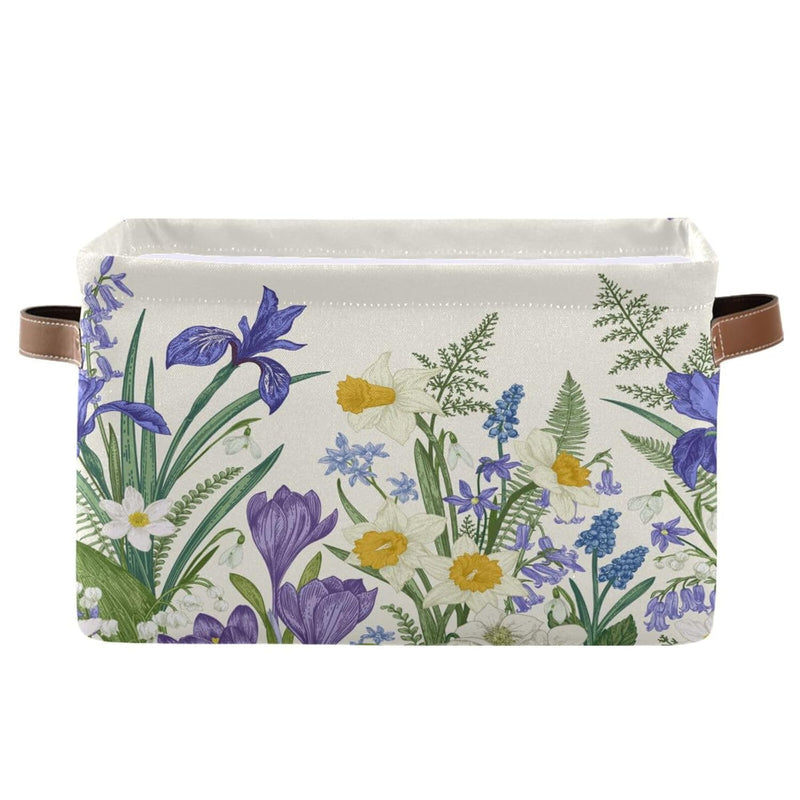 Spring Flowers Botanical Floral Large Storage Basket Cube Storage Bin Canvas Fab