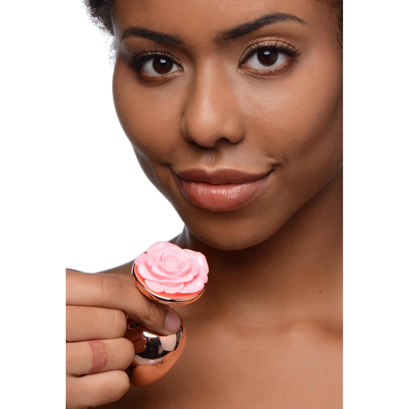 Pink Rose Gold Large Anal Plug For Women | Easy Insertion Adult Rose Toy For Beginners | Easy To Clean Weighted Aluminum Alloy | Great For Temperature Play