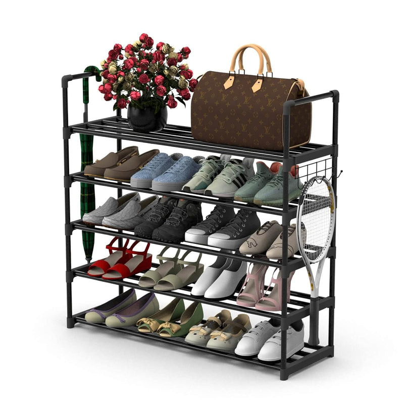 5 Tiers Metal Shoe Rack,Adjustable Shoe Shelf Storage Organizer With Versatile H