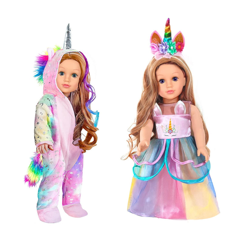 2 Sets 18 Inch Doll Clothes Set Unicorn Clothes With Hair Clip And Headband