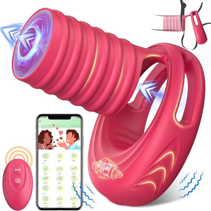 Vibrating Cock Ring With Elastic Penis Sleeve, Couples Sex Toys For Men Women Penis Vibrator, Female Male Adult Sex Toy App Remote Vibrators, Vagina Stimulation Pleasure Penis Ring, Rose