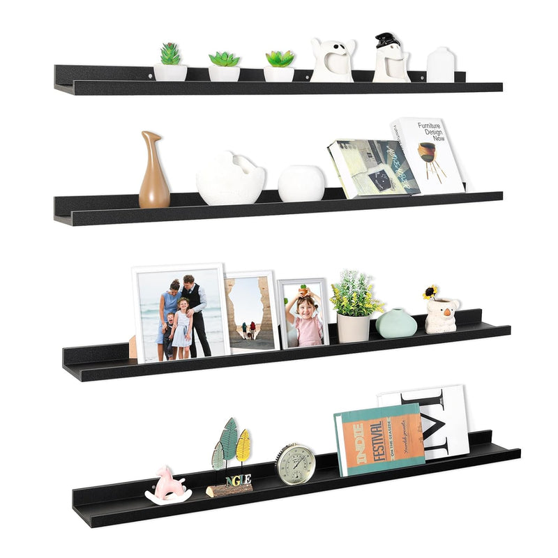 48-Inch Black Floating Shelves For Wall Storage Set Of 4 - Modern Minimalist P