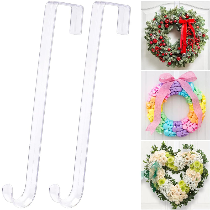 12" Clear Wreath-Hanger Non Scratch Over The Door Hooks,2 Pack Wreath-Door-Han