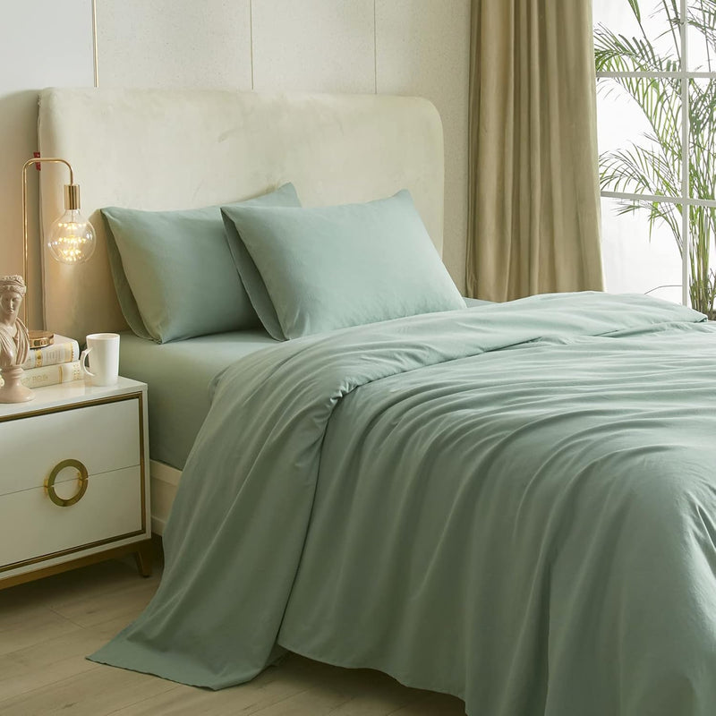 Twin Bed Sheets Set - 3 Piece Bedding - Sage Green Washed Microfiber Sheets Tw