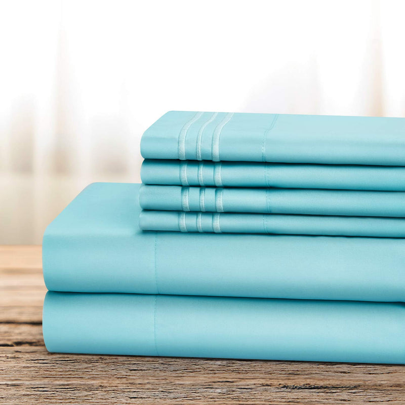 6 Pieces Microfiber Bed Sheet Set (King, Aqua Blue) - 15 Inch Deep Pocket Shee