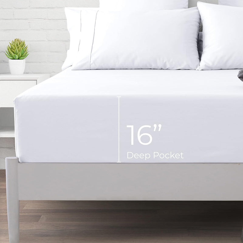 1000 Thread Count 100% Cotton Fitted Sheet, Snow White King Fitted Sheet, Long