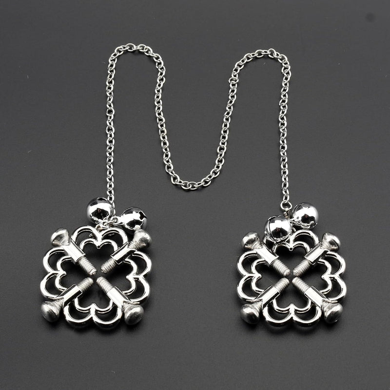 Sexy Nipple Clamps Non Piercing For Women, Screw Adjustable Nipple Clips Non Pierced Weighted With Bells And Chain, Decorative Body Jewelry Chain Nipple Toys, Breast Clamps Novelty (Style O)