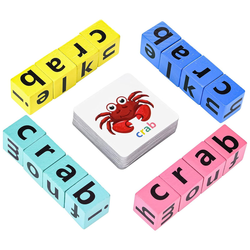 Wooden Blocks Spelling Game, Wooden Alphabet Puzzles Blocks, Matching Lette