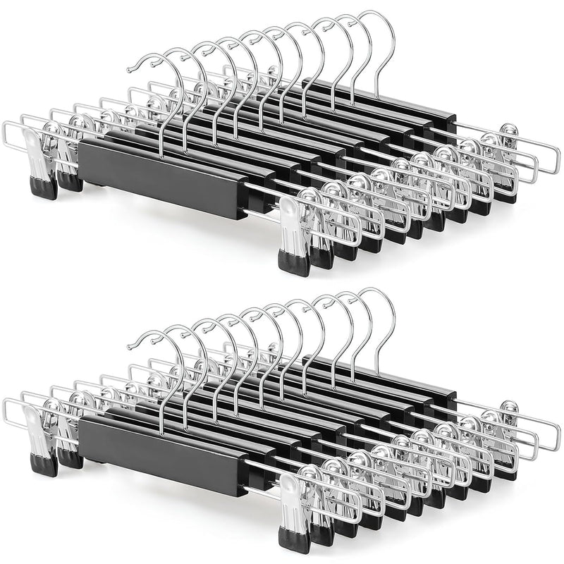 Wooden Pants Skirt Hangers Space Saving 20 Pack, Wide Adjustable Clip Hanger For