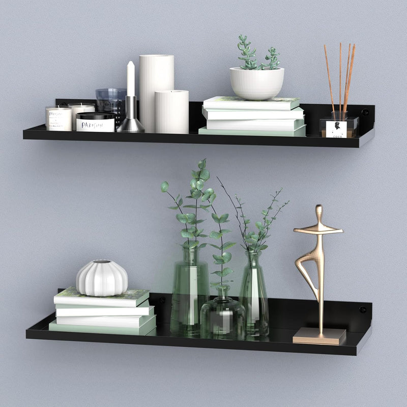 2 Pack Metal Floating Shelves, 17X6 Inch Large Wall Mounted Shelf For Storage,