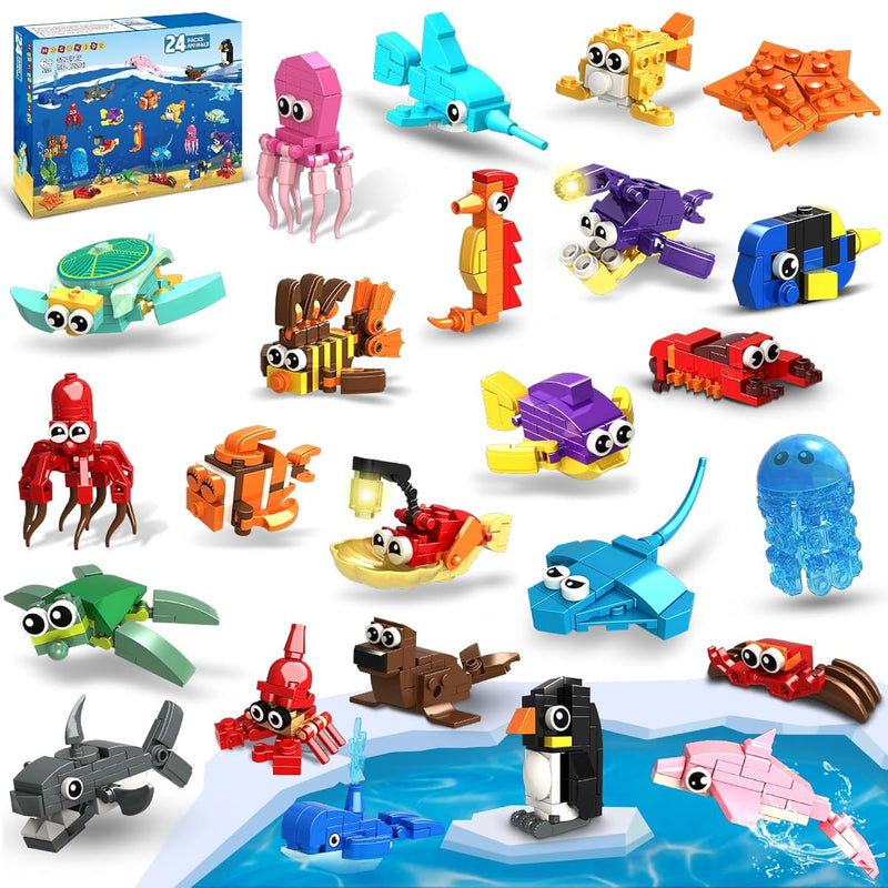 24 Pack Party Favors For Kids Building Set 629Pcs Marine Animals Building B