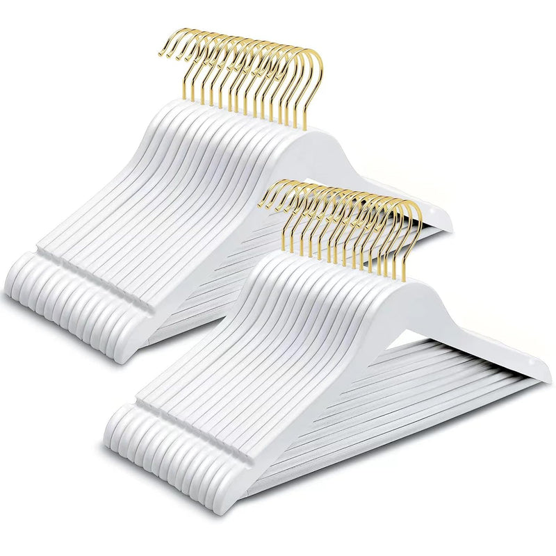 Solid Wood Suit Coat Hangers 30 Pack, Smooth White Finish Wooden Dress Hangers W