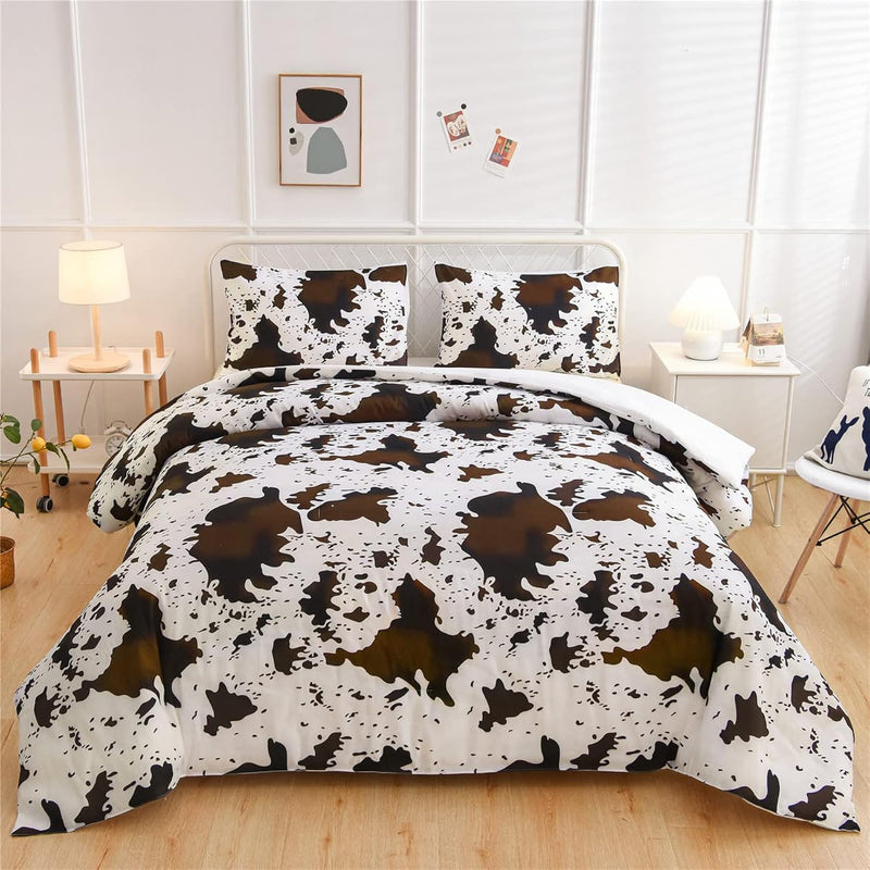 Cows Comforter Set Queen White Brown Gradient ,Boys Girls Teens Lightweight Mi