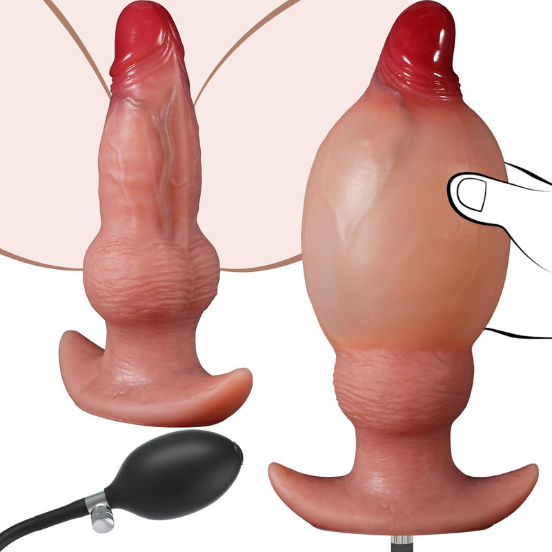 Inflatable Anal Plug Knot Large Dildo, Silicone Knotted Butt Plug Adjustable Thickness Expandable Length Huge Dildo With T Shape Anchor Base, Adult Sex Toys For Men Women Prostate Anal Training