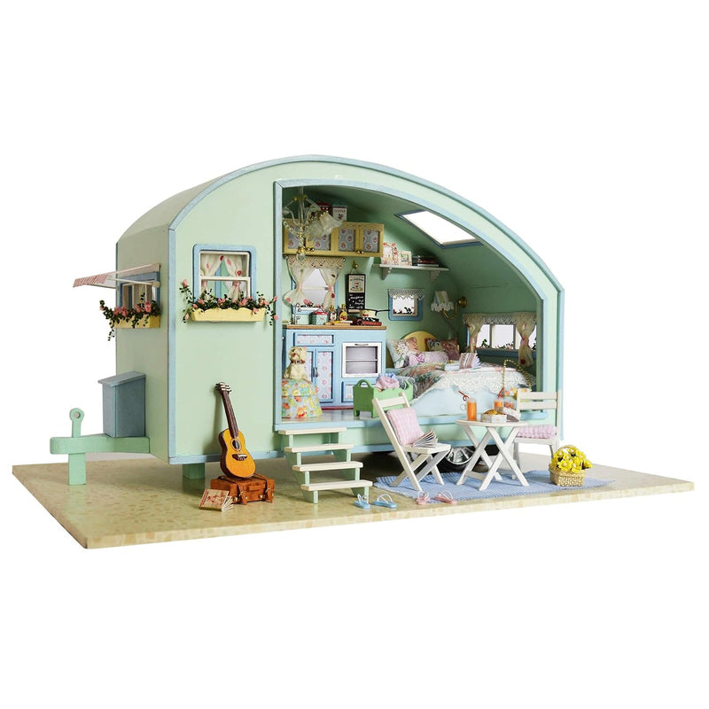 Diy Miniature Doll House Kit, Caravan Doll House Kit With Furniture, Mini Wood