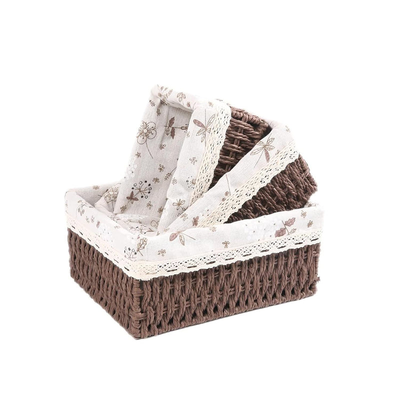 Storage Baskets Set Of 3,Decorative Paper Rope Woven Storage Baskets With Liner,