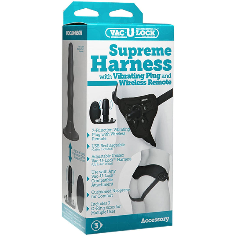 Vac-U-Lock - Supreme Harness With Vibrating Plug And Wireless Remote - Compatible With All Vac-U-Lock Dildos - Accommodates Up-To 69" Waist - Black