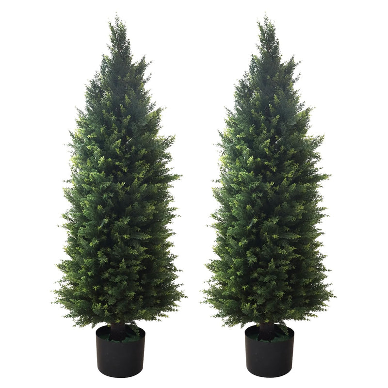 Artificial Topiary Tree 2-Set - Beautiful Realistic Faux Cedar Pines, 4 Feet T
