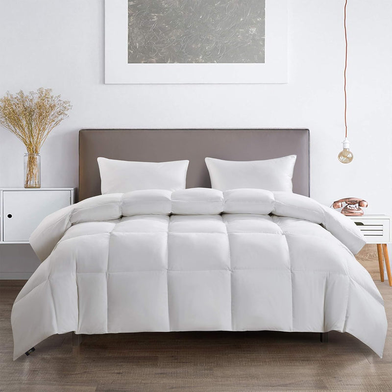 White Goose Feather Down Comforter Queen Size - All Seasons 100% Cotton Down D