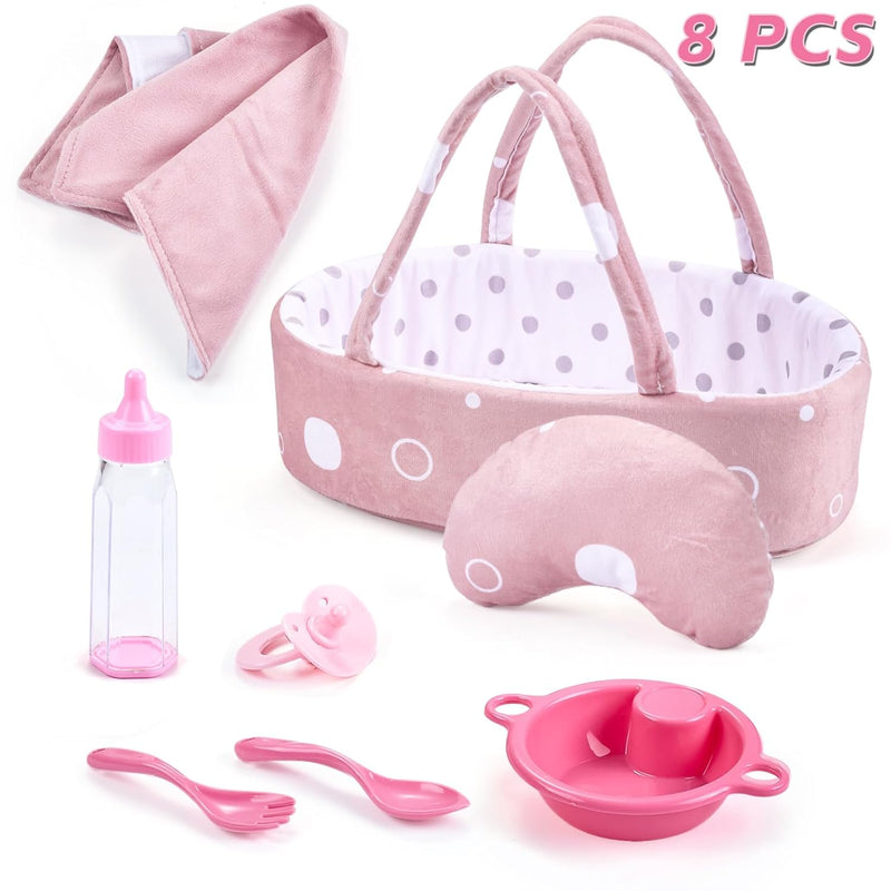8 Pcs Baby Doll Accessories Set Includes Feeding Bottle, Pacifier, Blanket,