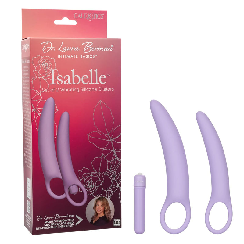 Dr Laura Berman Intimate Basics Isabelle - 2 Piece Vibrating Silicone Dilators Set With Ergonomic Finger Loop - Waterproof Fetish Sex Toys For Couples - Purple