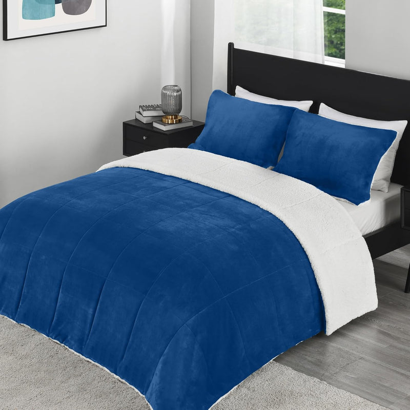 Ultra-Soft Micromink Sherpa Queen Comforter Set With 2 Pillow Shams - 3-Piece