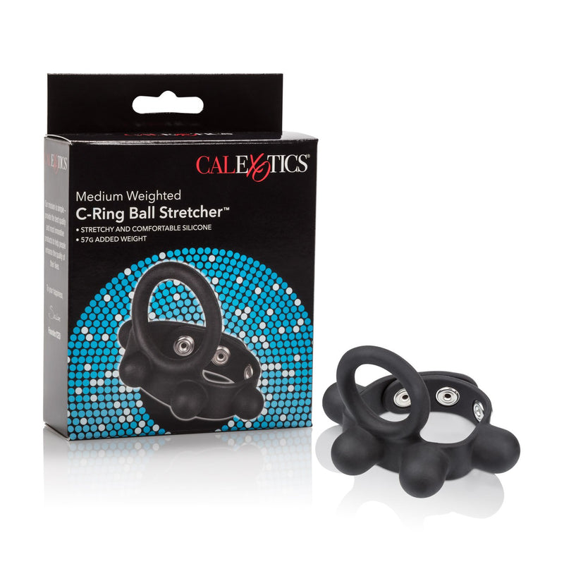 Medium Weighted C-Ring Ball Stretcher Silicone With Fully Adjustable 3 Snap Design Erection Enhancer, Black (43056)