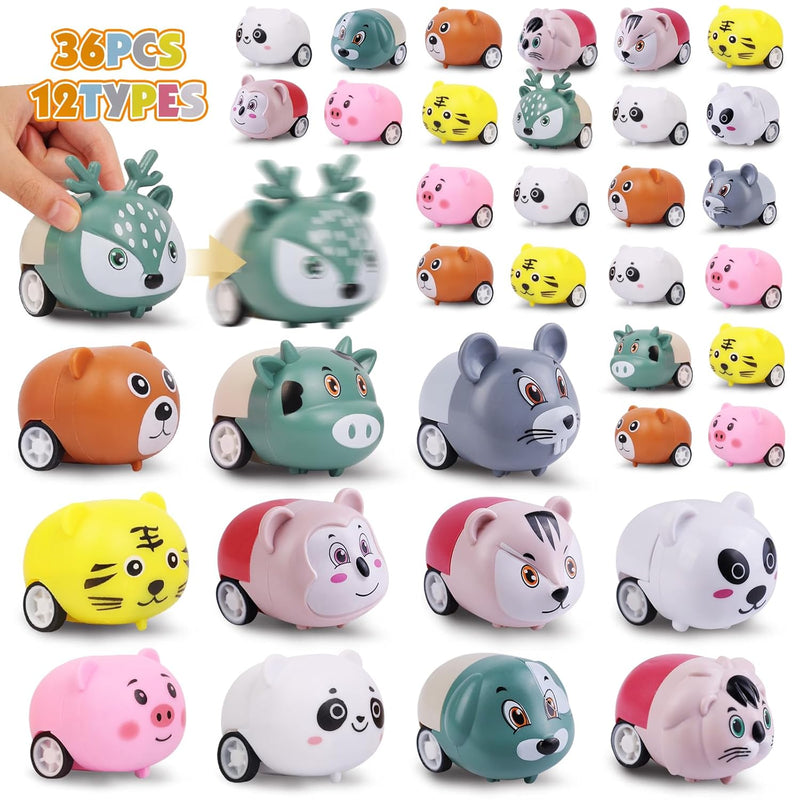36 Pcs Animals Pull Back Cars, Mini Vehicles Toy Small Cars Pull Back Racin