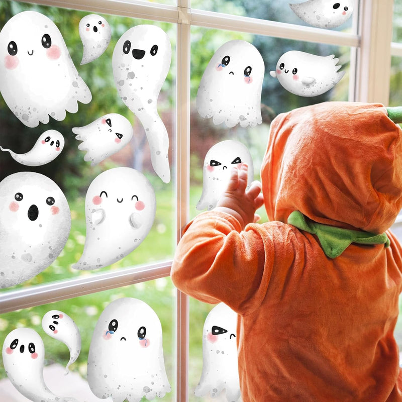 9 Sheet Halloween Window Clings Cute Watercolor White Ghosts Window Decals Dou