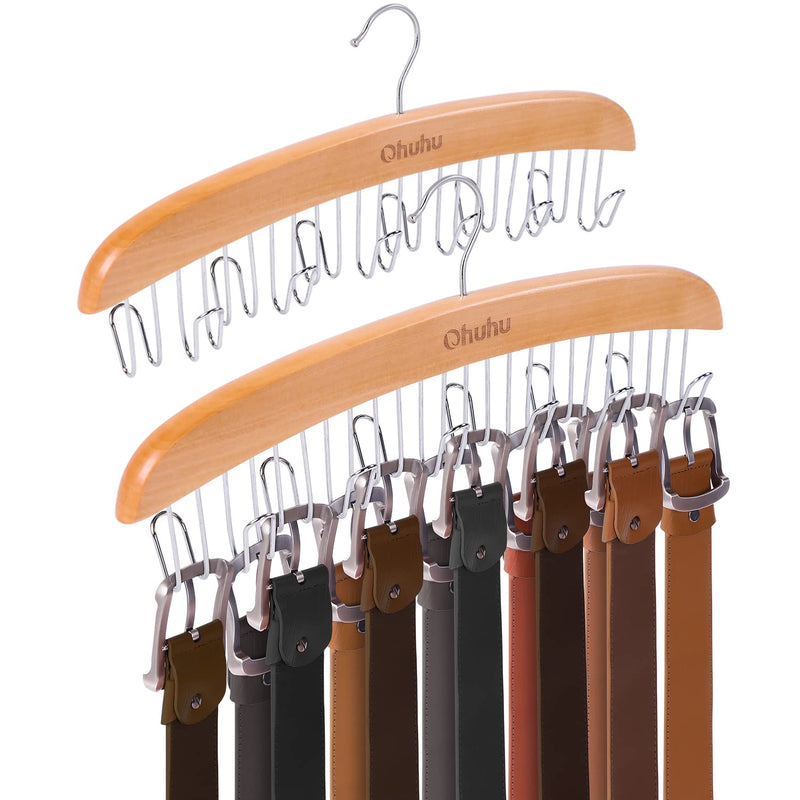 Belt Hanger Rack For Closet, Wooden12 Hooks Belt Holder Organizer For Storage, 3
