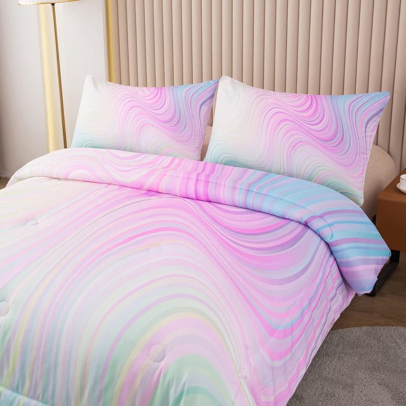 Twin Size Comforter Set For Girls,5 Pcs Bed In A Bag Girls Pink Bedding Comfor