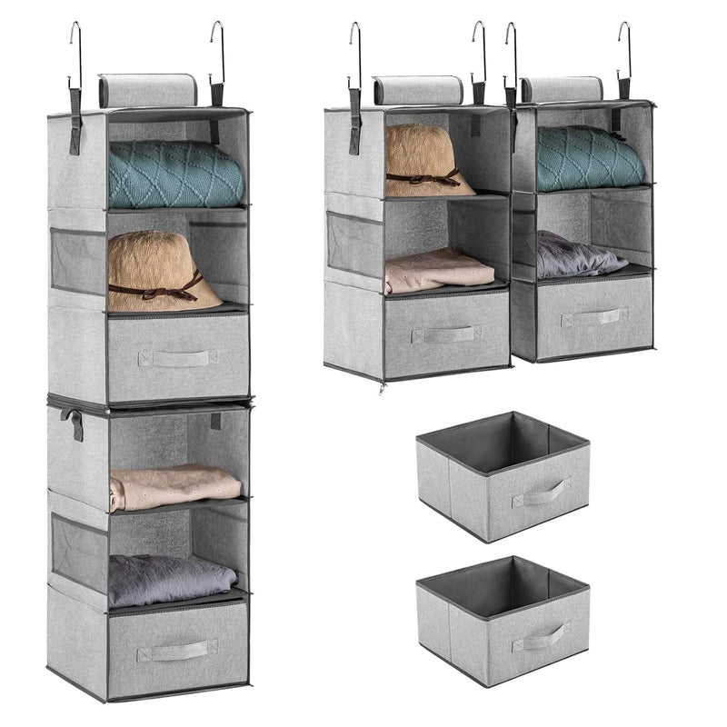 Hanging Closet Organizers With Drawers, Two 3-Shelf Separable Closet Hanging She