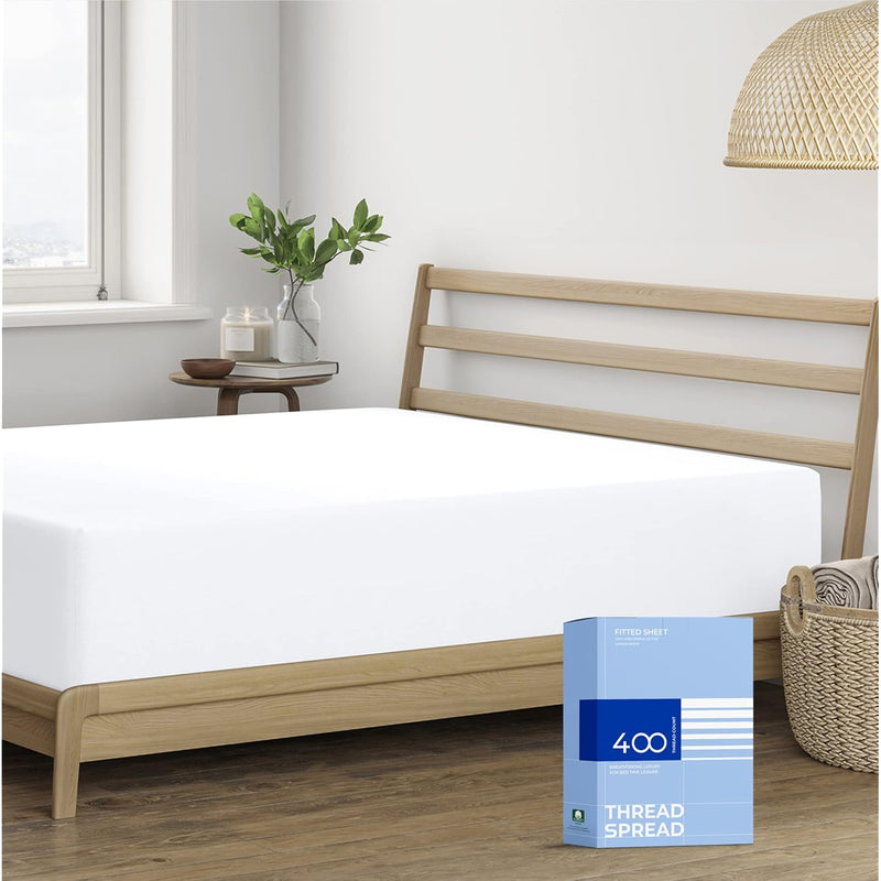 400 Thread Count 100% Cotton Fitted Sheet, White Twin Xl Fitted Sheet, Long -