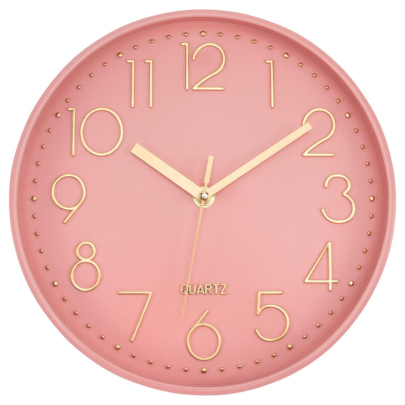 Pink Wall Clock Modern Battery Operated Analog Small Cute Silent Non-Ticking D