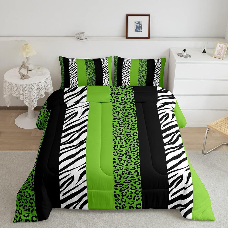Leopard Print Comforter Set Twin,Zebra Skin Texture Bedding Set 2Pcs For Kids
