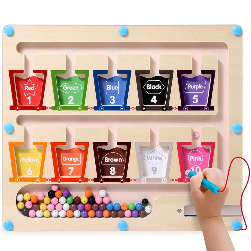 Montessori Toys For 3 Year Old Girls/Boys, Wooden Magnetic Color Number Maz
