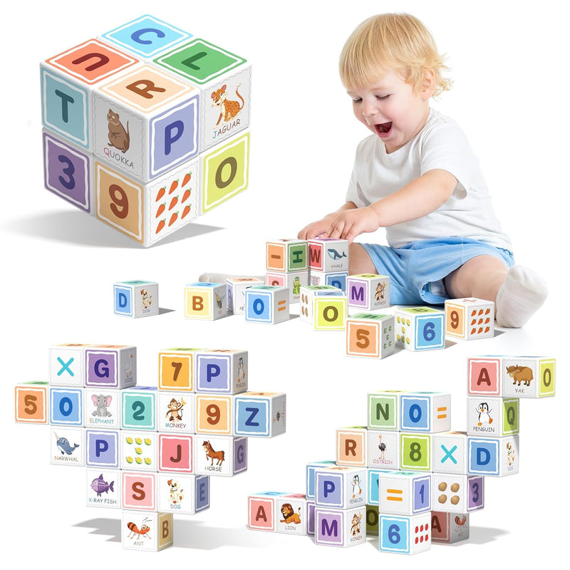 Abc 123 Building Blocks For Toddler, Magnetic Cube Sensory Toys, Preschool