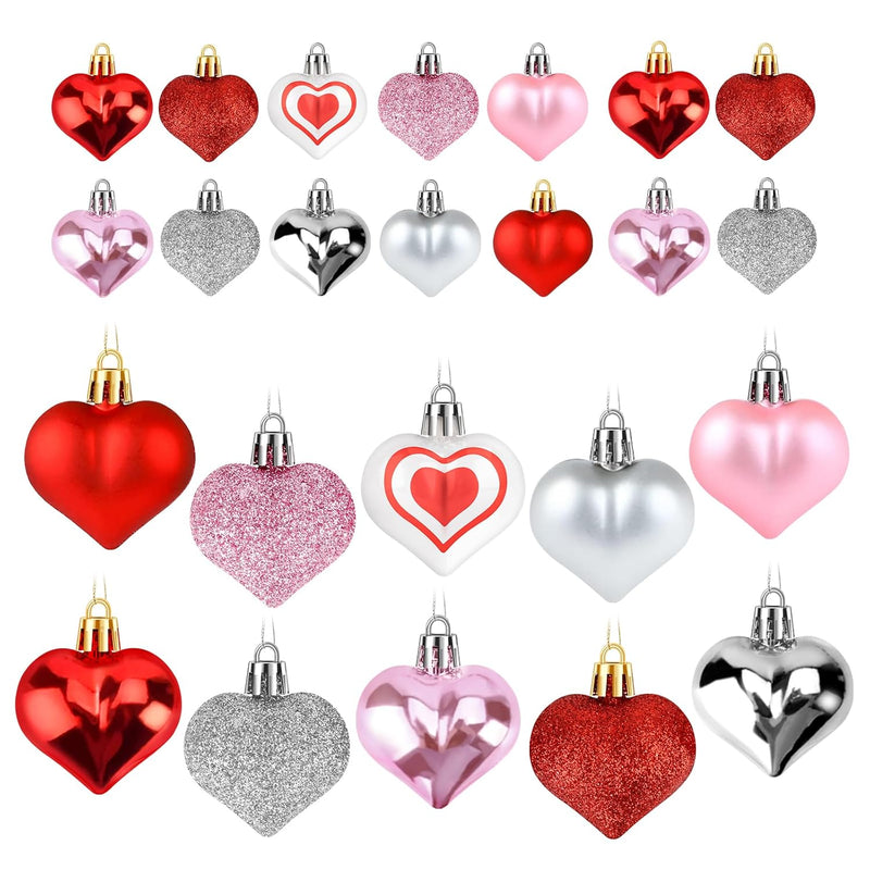 Valentines Day Decor, 48 Pcs Heart Ornaments For Valentines Tree Decorations,