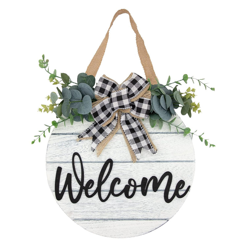 3D Welcome Wreaths For Front Door | White Horizontal Concave Stripes Wooden Fa