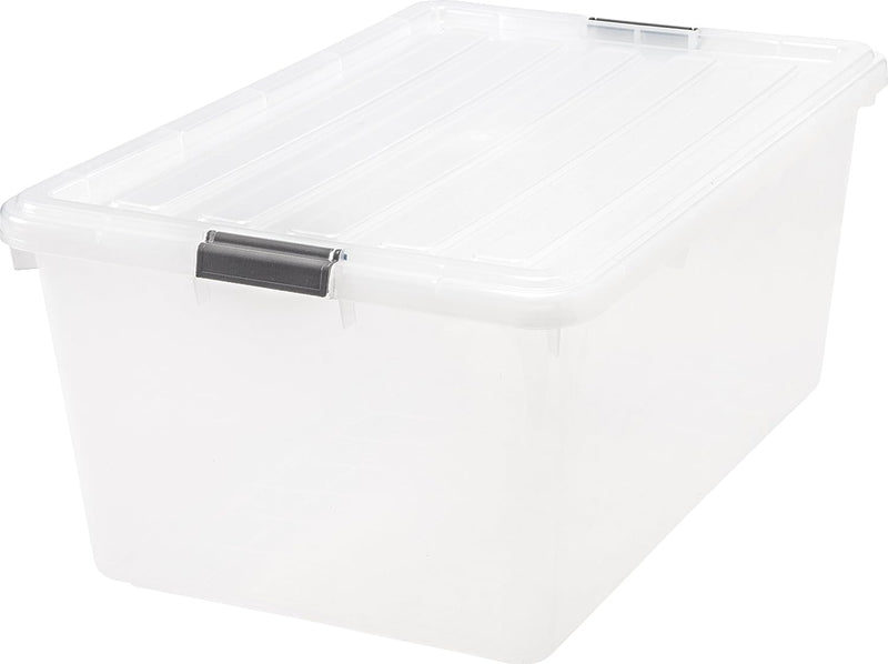 68 Quart / 17 Gal. Stackable Plastic Storage Bins with Lids and Latch Buckles, Clear, Large Containers for Home and Office Ultra Organization, Durable Nestable Tote Box Tub