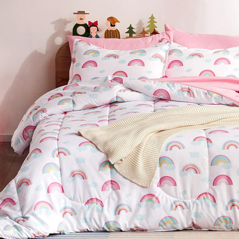 Kids Rainbow Bedding Twin Comforter Set - Super Soft & Cute Printed 2-Piece Co